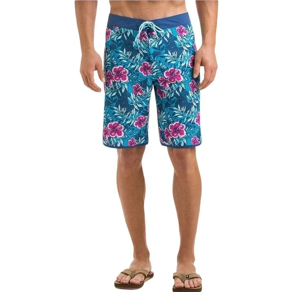 Vineyard Vines Men's Ocean Floral Board Shorts Size 32 Blue Pink Tie Waist Beach